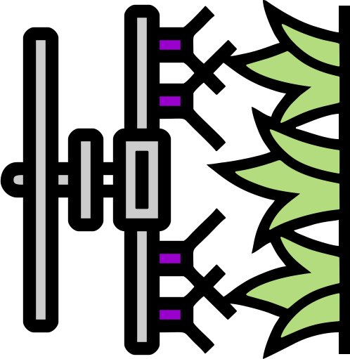 Ícone de uma barra de pulverização aplicando defensivos com precisão e uniformidade.